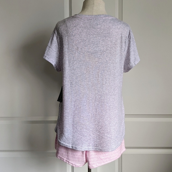 Laura Ashley PJ Set Short Sleeve Tee Shorts Embroidered Love Paw Grey Pink L NWT - Picture 5 of 11